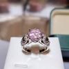 Модное и популярное кольцо с розовым цирконием в форме сердца, микронабор из посеребренного платинового кольца