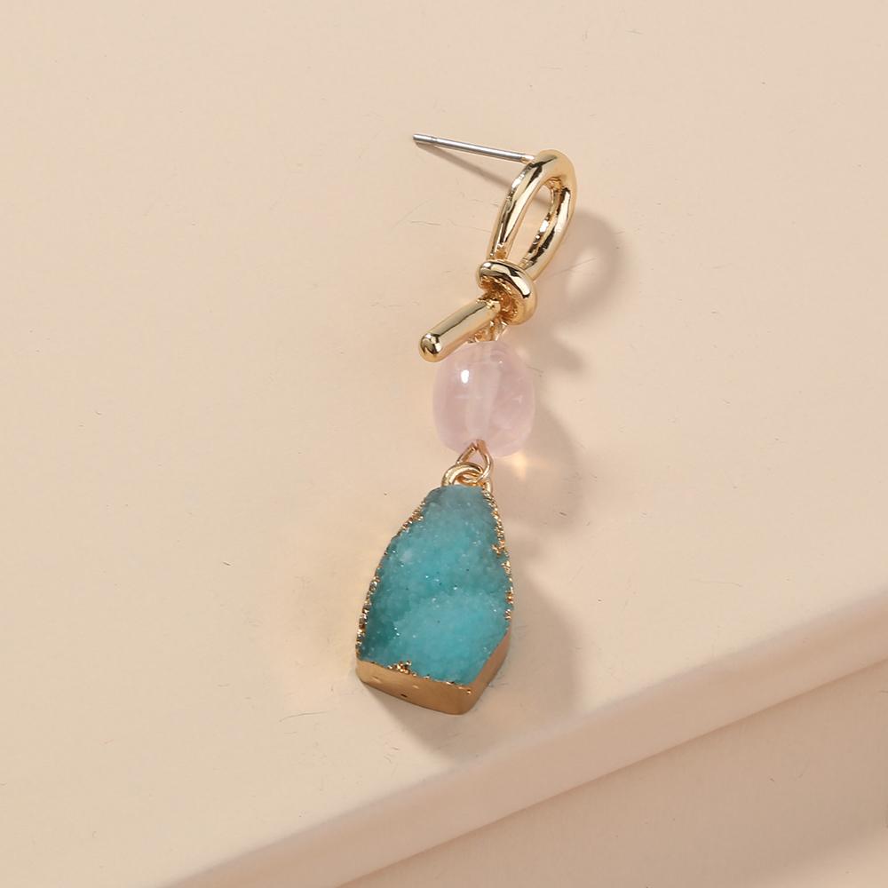 Bisaer Blue Imitation Natural Stone & Pink Imitation Pearls Stud Earrings for Women Fine Jewelry