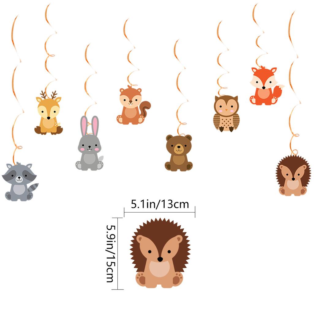 Mori Small Animal Birthday Flag Latte Flower Spiral Pendant Set Fox Hedgehog Birthday Banner