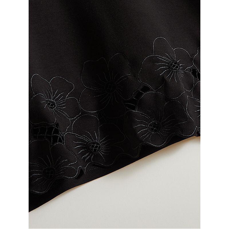 Japanese Style Export Orders! Taipan Pure Color Round Neck New Carved Hollow Flower Craft Short Sleeve Cotton T-shirt for Women Summer