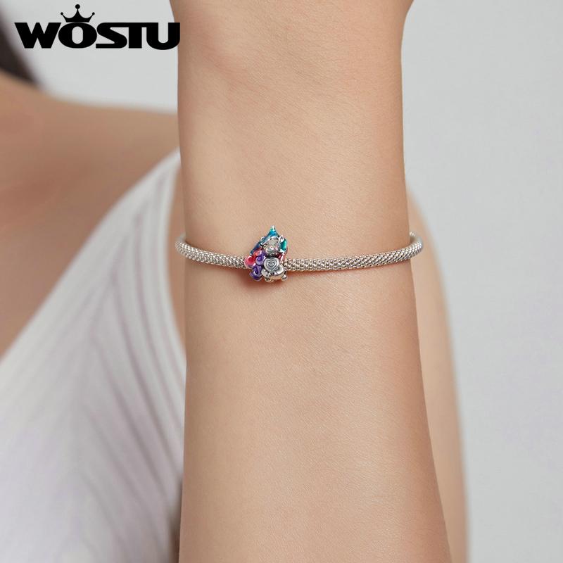 WOSTU Эмалированные милые пони и цветные волосы, подвесные бусины из стерлингового серебра 925 пробы, подходят для оригинального браслета, ювелирные изделия своими руками