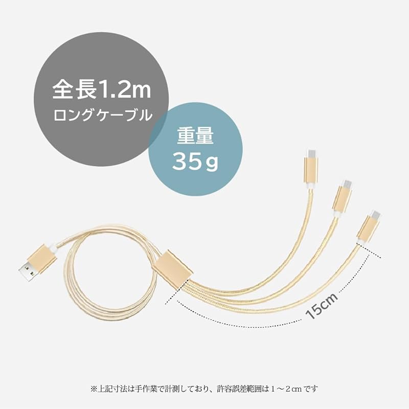 [End of the Edo Period] 3in1 Charging Cable USB Type-C 1.2m Gold Gold Cable Charging Cable 3in1 3 Units Ippon Sanyaku Type C iPhone15 USB-C Type C