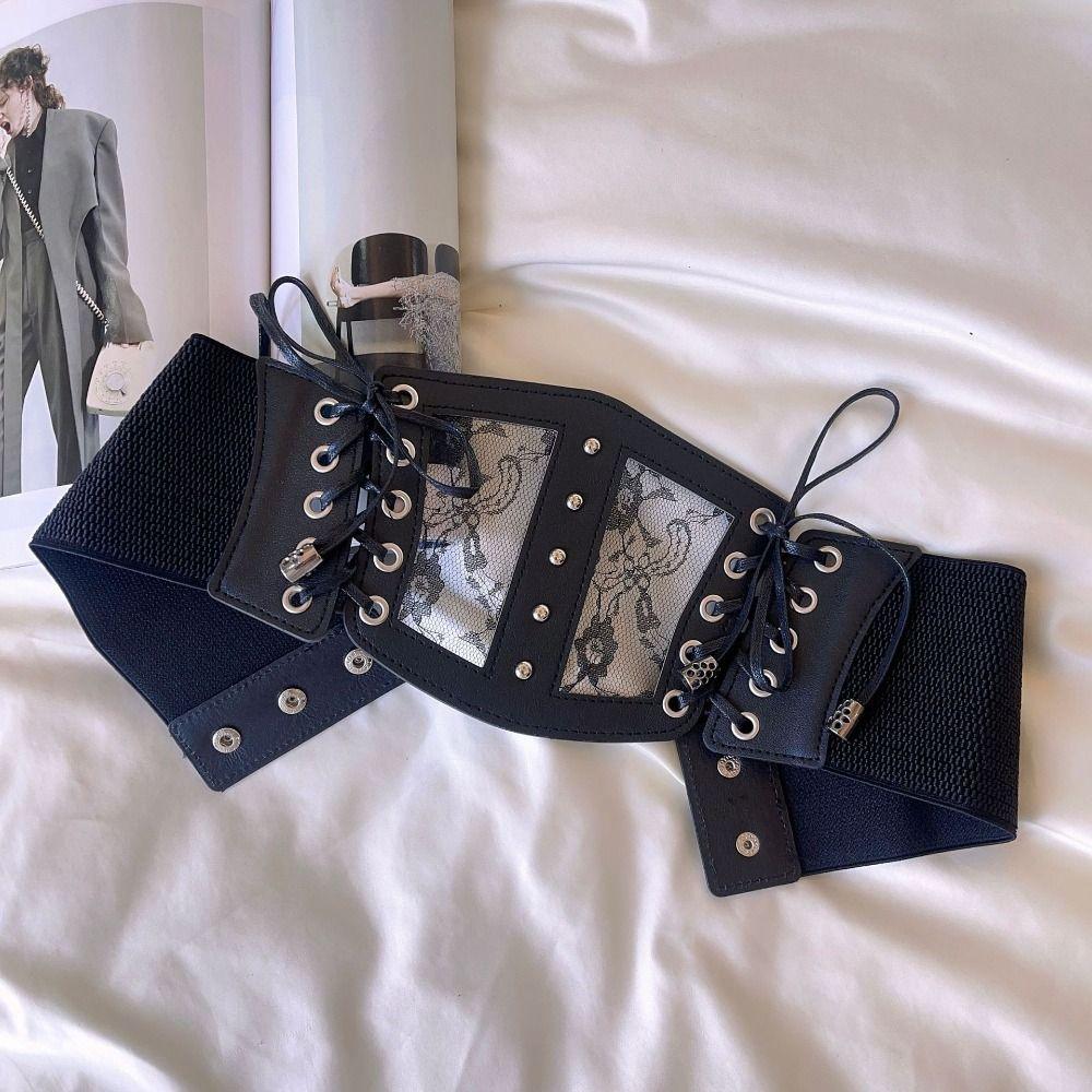 High Waist Female Waistband PU Leather Wide Waist Belt Lace Cummerbunds Clothing Accessories