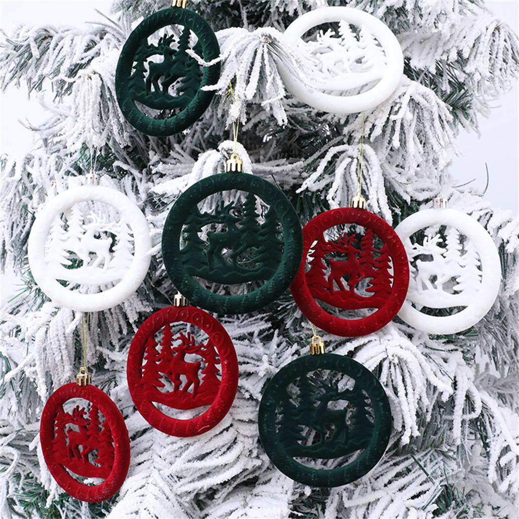 Pack Of 3 Flocked Round Christmas Tree Ornaments Velvety Soft Texture Multi Scene Holiday Hanging Decorations For Xmas Party Home
