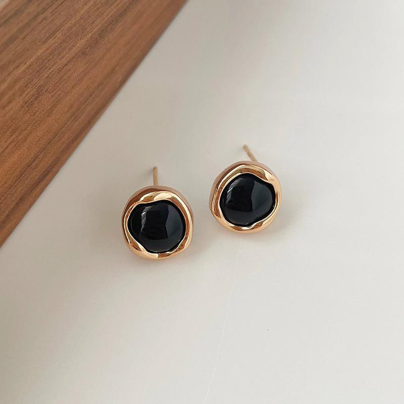 Серьги-гвоздики Niche Sterling Silver S925 Irregular Black Agate, новые модные высококачественные серьги, не выцветающие, женские, подходящие друг другу