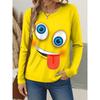 3D Топ с принтом забавного лица, повседневные женские футболки с длинным рукавом - Мягкая полиэстеровая ткань средней эластичности, одежда свободного кроя для весны и осени