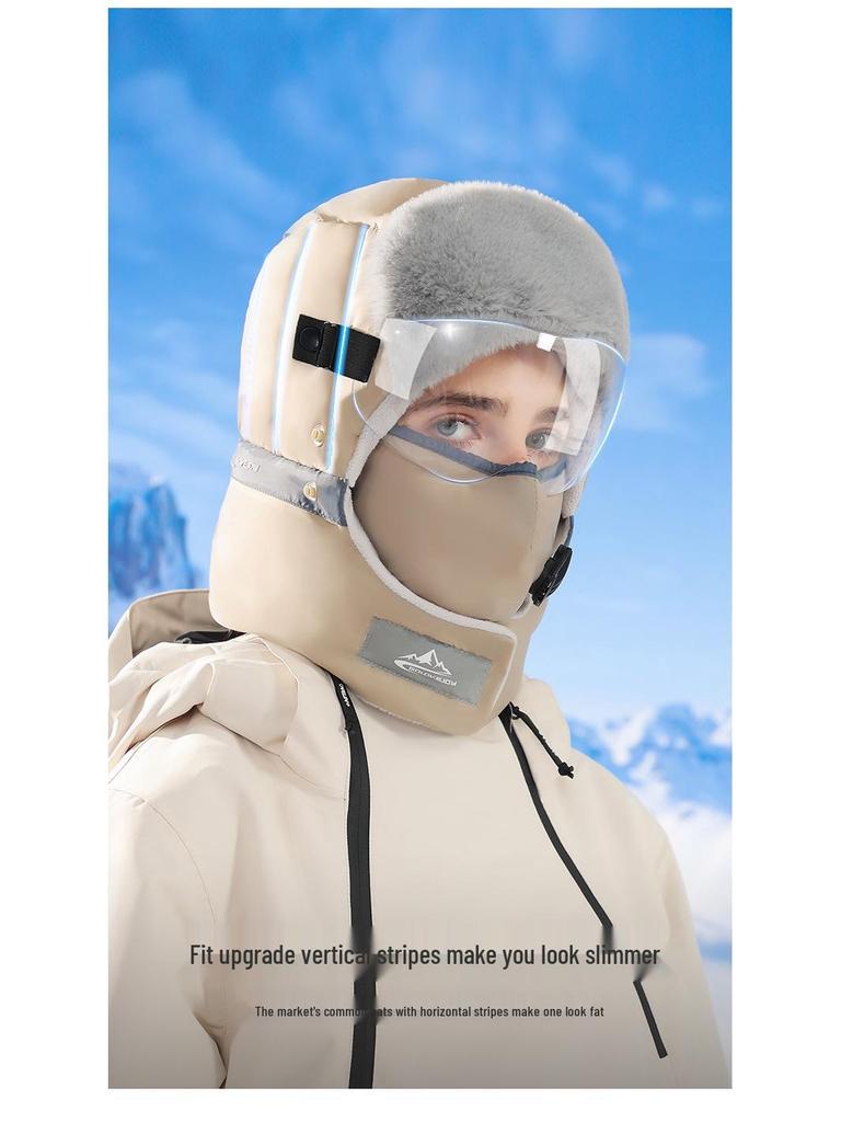 Зимняя шапка-ушанка для мужчин и женщин: Катание на лыжах на открытом воздухе, Подкладка из бархата, Теплые с очками, Ветрозащитные и водонепроницаемые