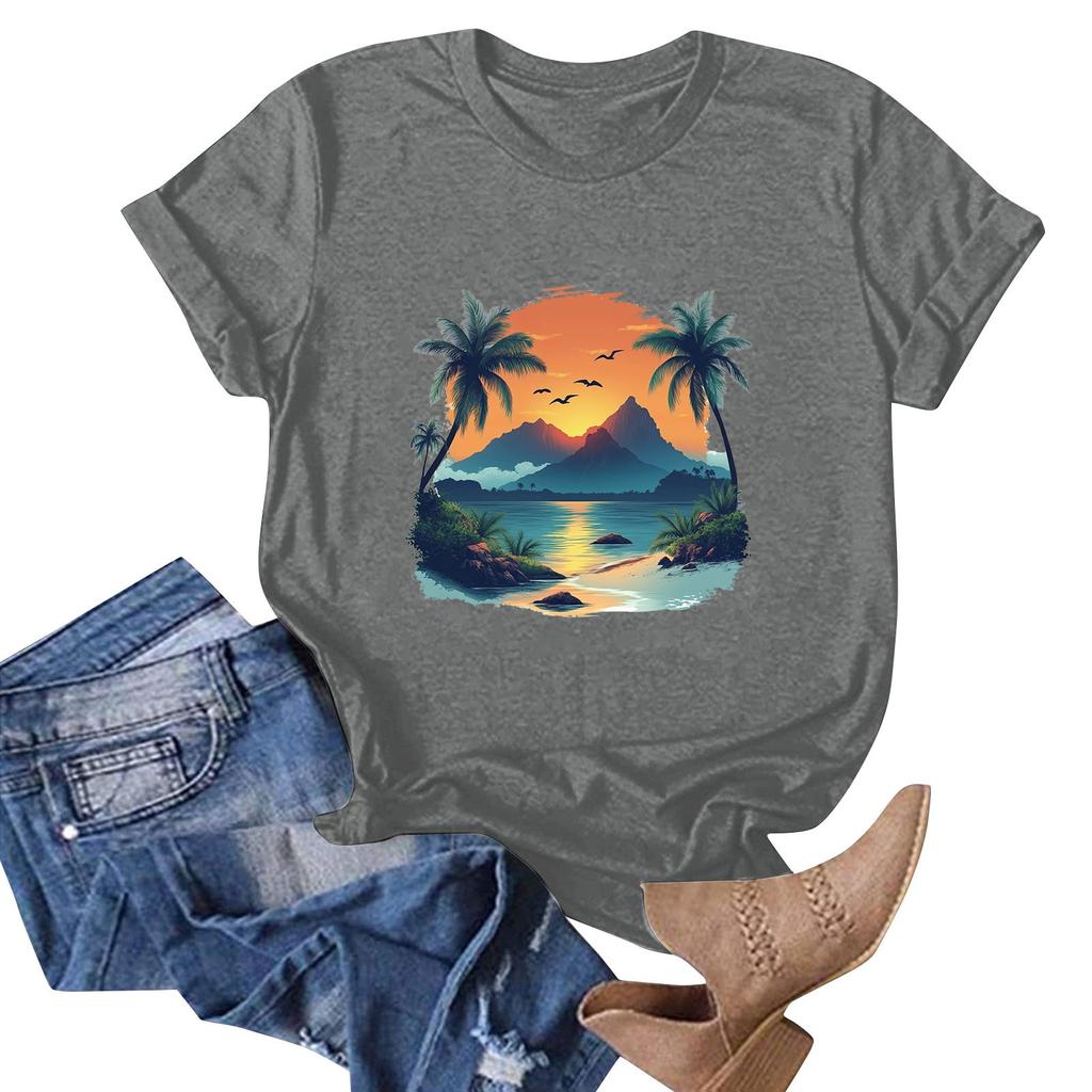 Женская футболка с коротким рукавом и гавайским цветочным принтом