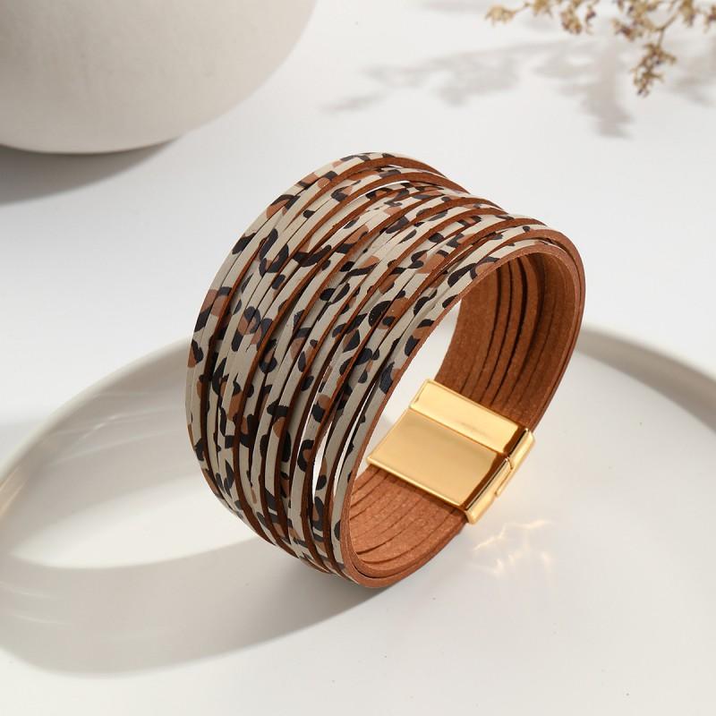 Multi-Strand Gradient Leather Bracelet Women With Magnetic Clasp PU Wristband In Fashionable Colors
