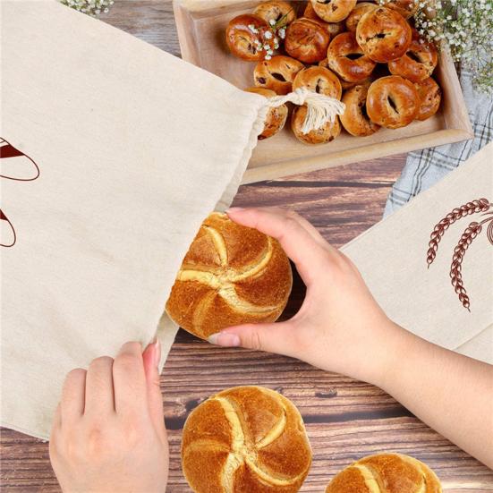 Yousheng Drawstring Bread Bag Reusable Linen Bread Storage Bag Homemade Loaf Bread Container Unbleached Food Dry Fruits Bag Kitchen Gadgets