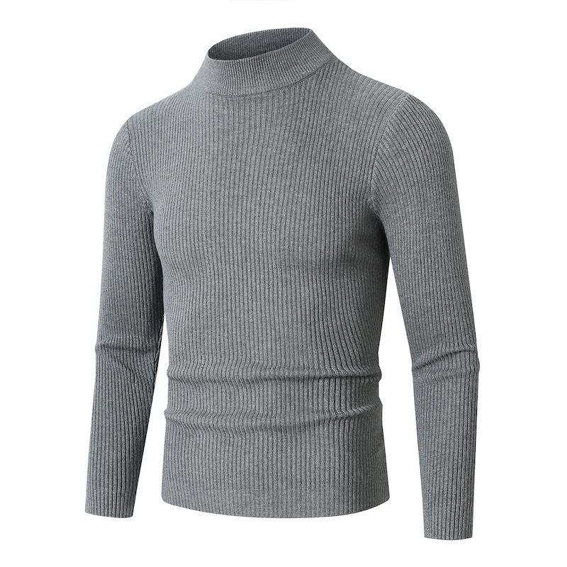 Autumn And Winter Men'S Solid Color Semi-Turtleneck Sweater Men'S European And American Slim-Fitting Striped Pullover Bottoming Knitted Sweater Men'S