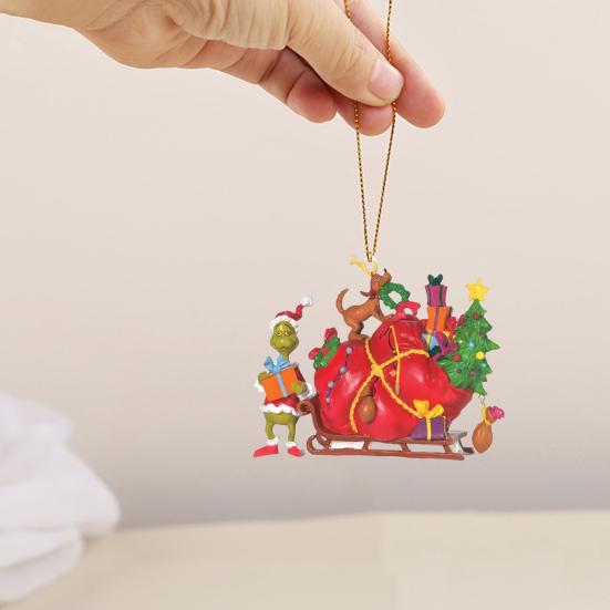 Christmas Green Elf Pendant Acrylic Cartoon Hanging Ornament Pendant Easy To Hang Christmas Pendant for Christmas Tree Car Bag