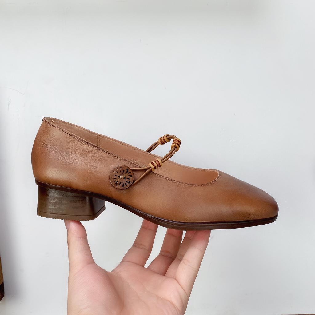 Johnature Женская обувь из натуральной кожи в стиле ретро, ​​удобные туфли-лодочки ручной работы с круглым носком и пряжкой на низком каблуке