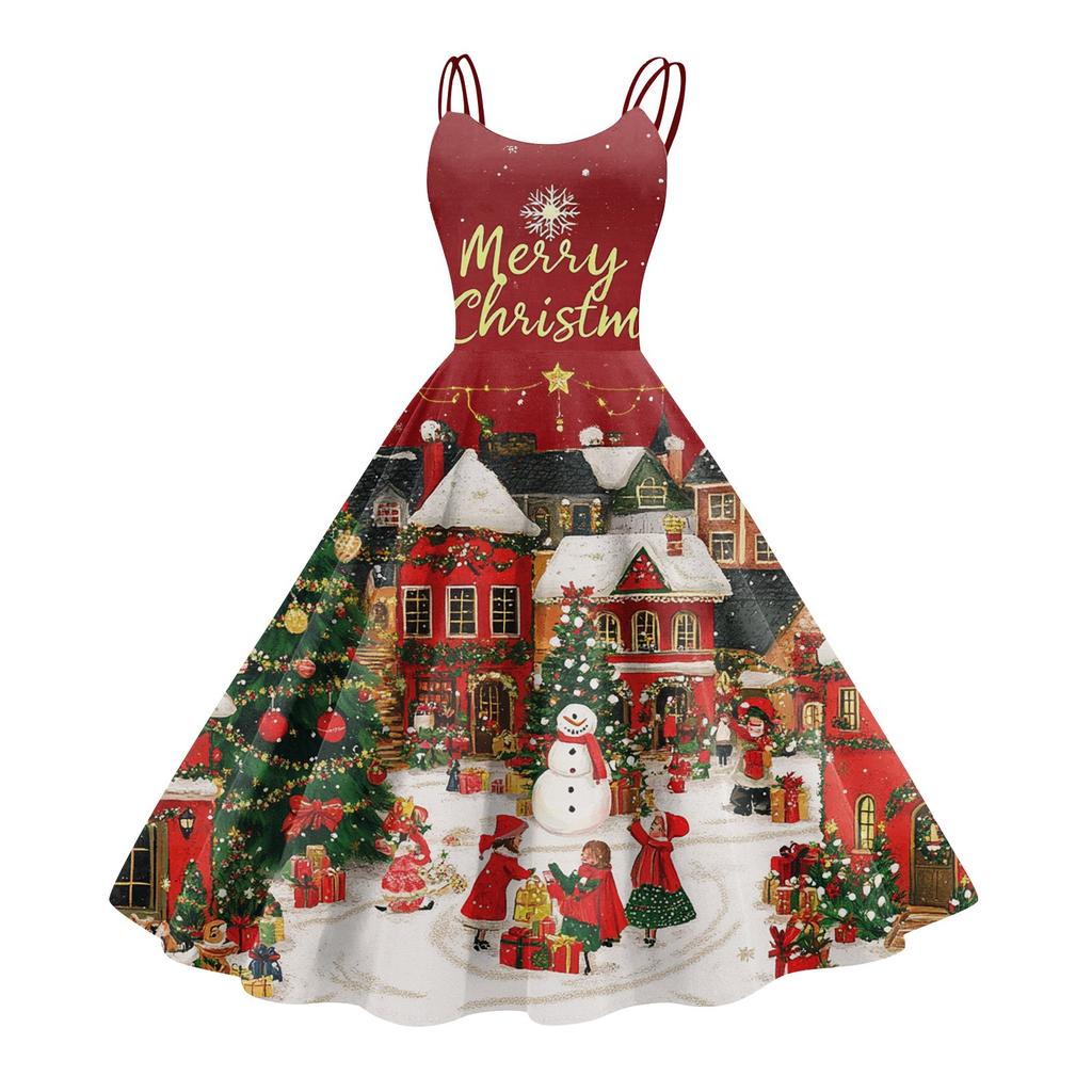 Women's Fashion Christmas  Printed Sexy Strapless Gothic Cocktail Dress Punk, Vintage Dress.