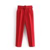 Pants Suit Women High Waist Sashes Pockets Middle Aged Long Pant