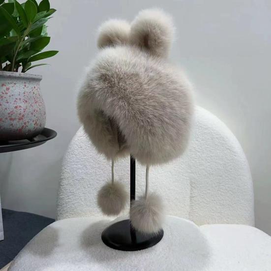 Winter Hat Faux Fur Ear Protective Cap Fox Ear Decor Soft Plush Lined Windproof Warm Winter Headwear