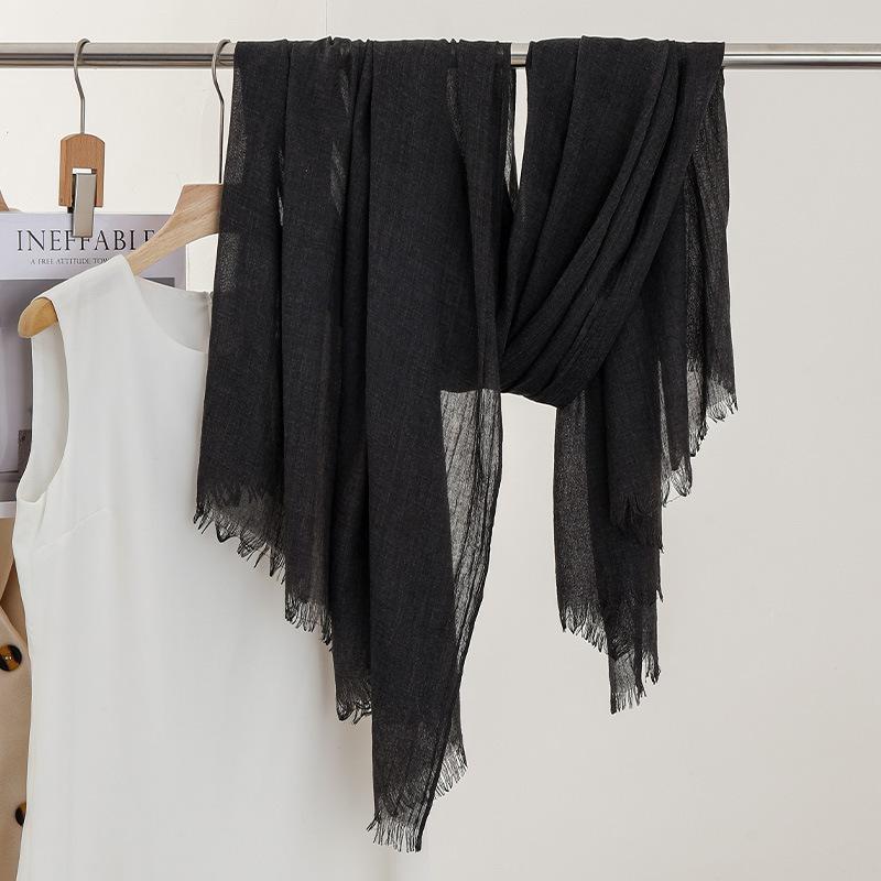 Однотонный тонкий шарф Женская солнцезащитная шаль Однотонный простой Имитация хлопка и льна Шелковый шарф Пряжа высокого класса