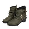 Women Cross-border Leather Boots Thick Heel Large Size Short Barrel Belt Autumn Winter