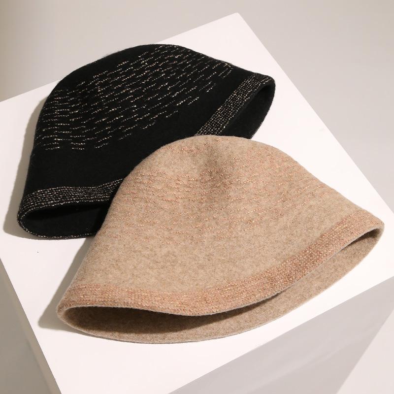 Versatile knitted cashmere blended women's autumn and winter warm bucket hat Hepburn style temperament elegant French basin hat