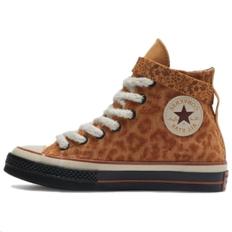 Converse Chuck 70 Fashion Leopard Casual Comfortable High-Top Canvas Shoes Unisex Sneakers Tan A08161C