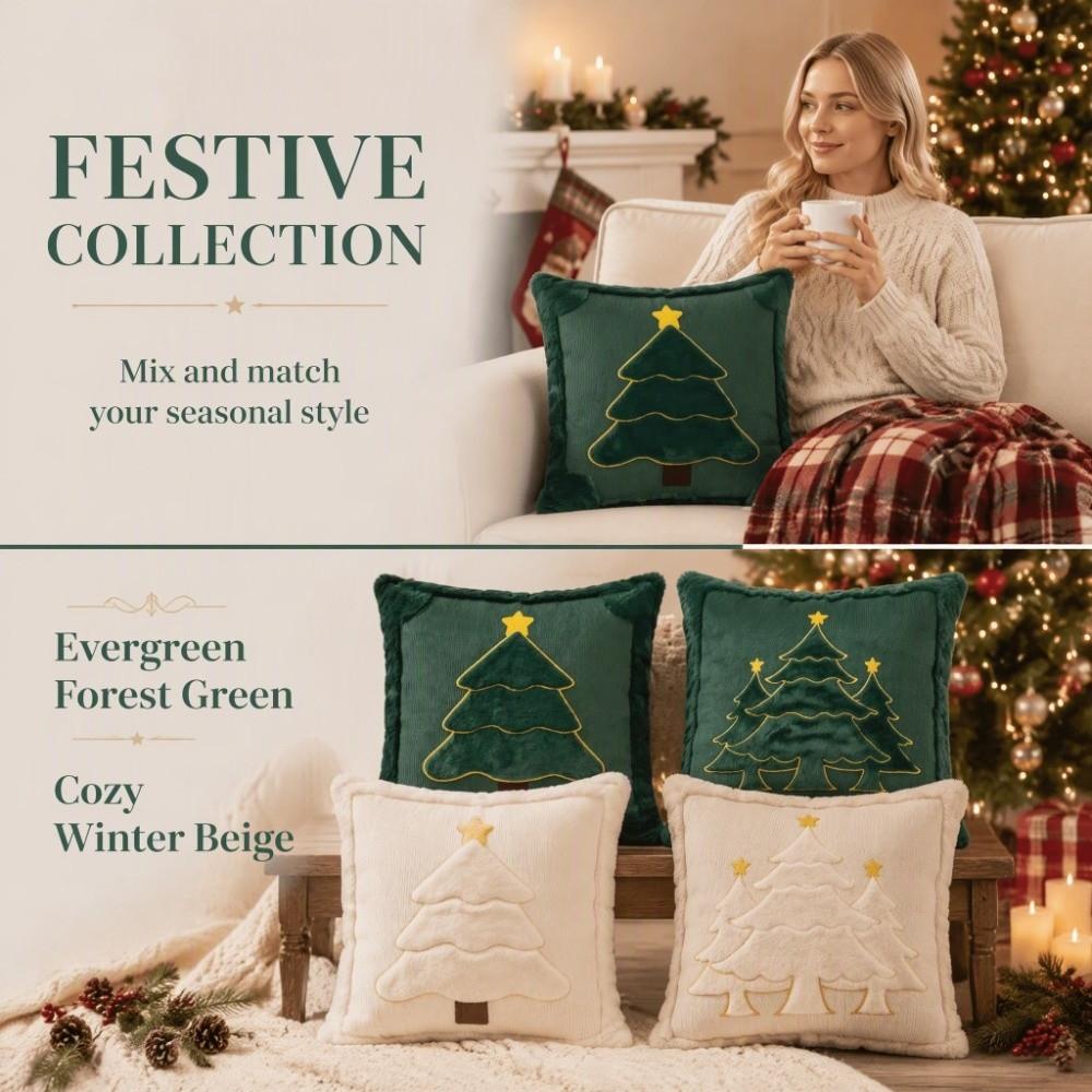 2PCS Plush Throw Pillow Cover Soft Fluffy Cushion Cover Family Gift Throw Pillowcase Holiday