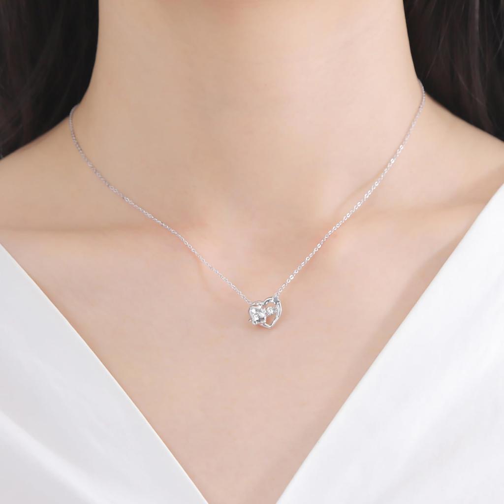 White Clover Tuxedo Sam 45th Anniversary Sanrio Characters Dancing Stone Silver Necklace SATA45-N001RD