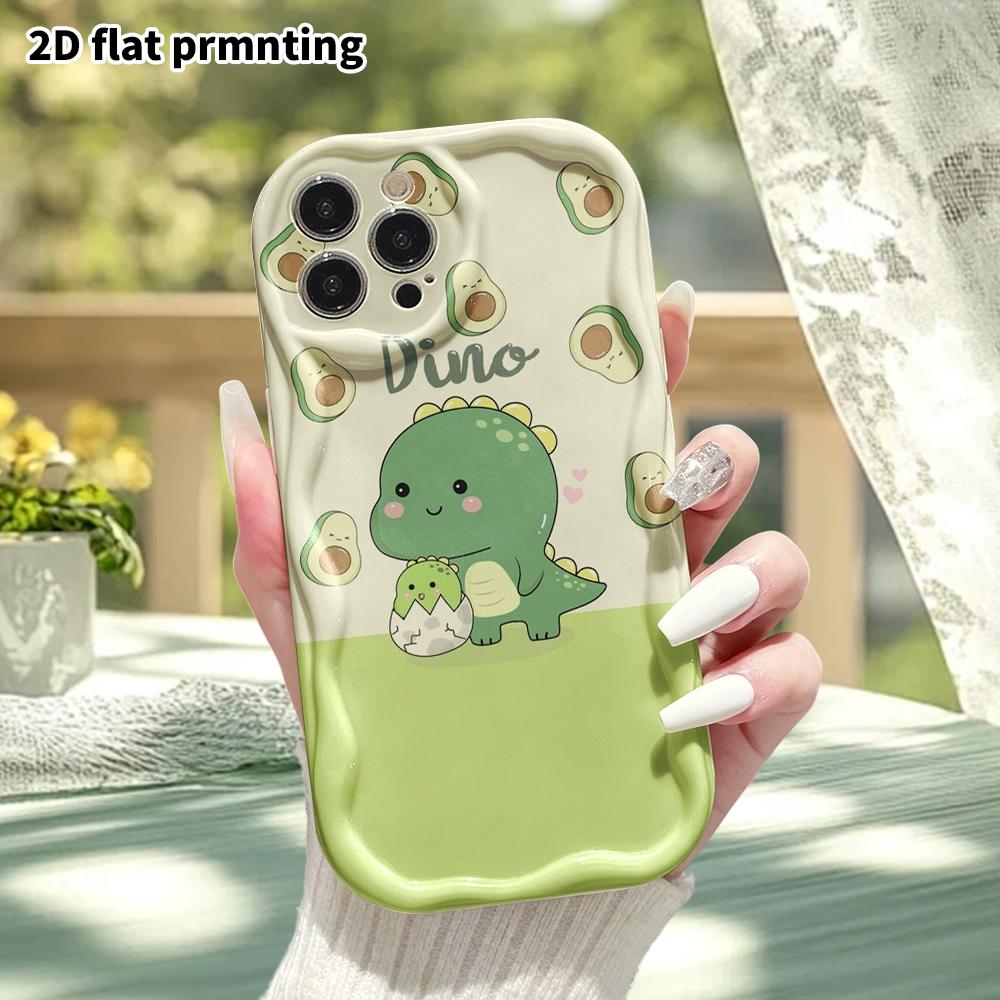 Phone Case: 2D flat design suitable for iPhone 18 17 16 15 14 13 Pro protective case, avocado dinosaur, perfect Christmas and Halloween holiday gift