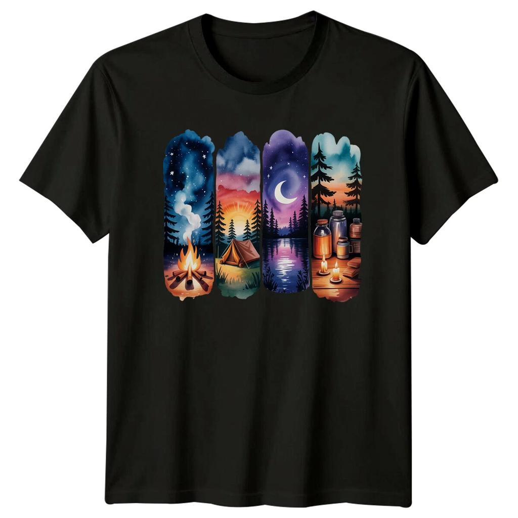Camping Firelight Scenery Outdoors Mens T-Shirt Womens Tee Graphic Unisex Top