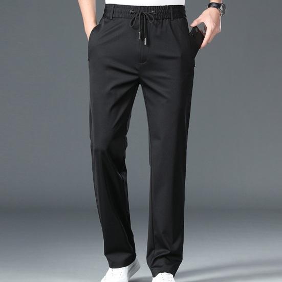 Мужские эластичные повседневные брюки с карманами и шнурком, однотонные быстросохнущие брюки, прямые брюки полной длины