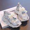 Girls' New Summer Single Mesh Pearl Lace Bowknot Sports Sandals Little Girls' Transparent Mesh Casual Sandals