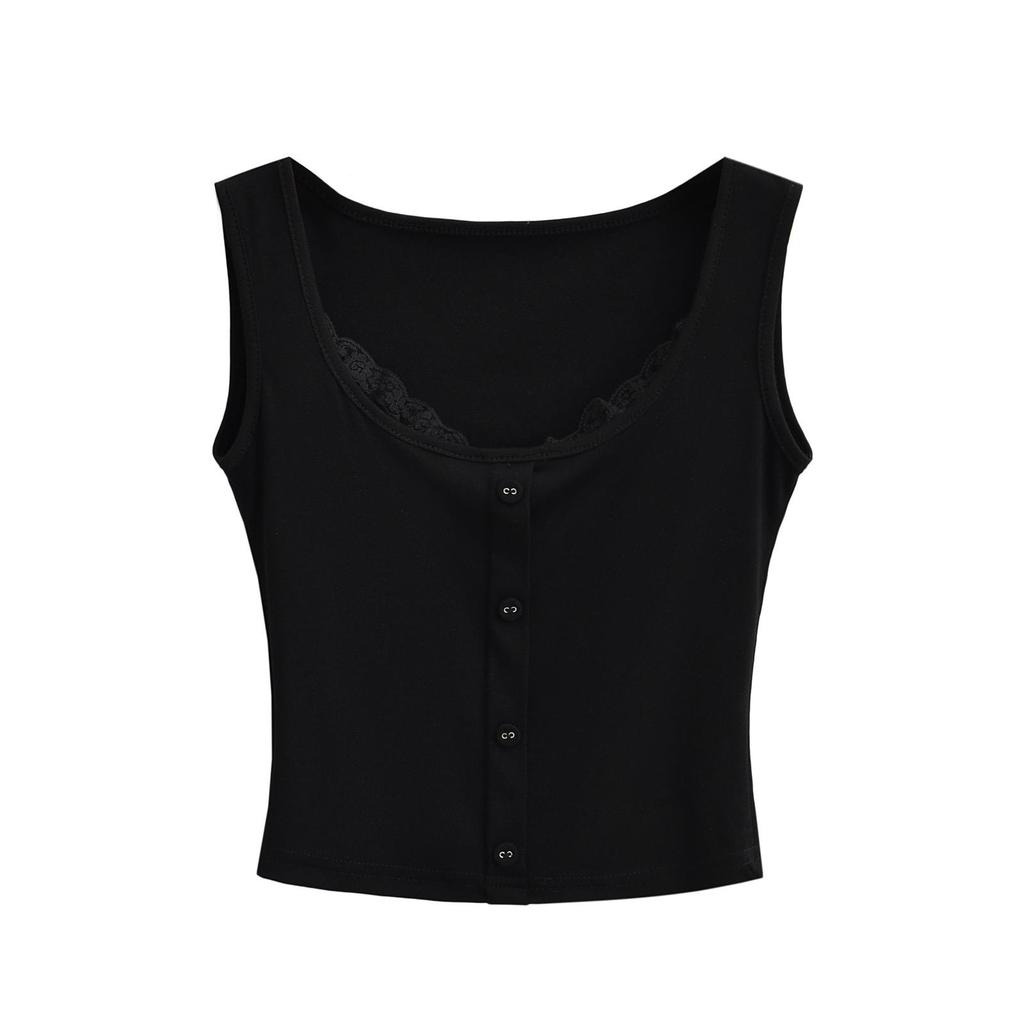 Летний кружевной кроп-топ-майка 2024 - Женский двухпредметный дизайн без рукавов с круглым вырезом