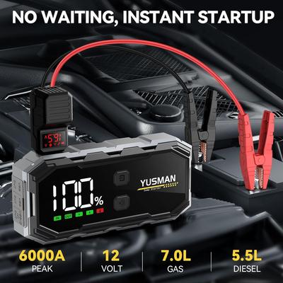 Автомобильный пусковое устройство 6000А 12В с дисплеем, Quick Charge 3.0, светодиодной подсветкой, умными кабелями
