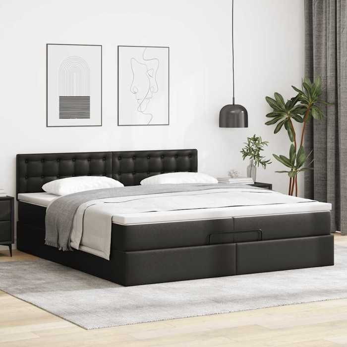 Cadre de lit ottoman - Maison Exclusive - 200x200 cm - Similicuir noir - Rangement intégré