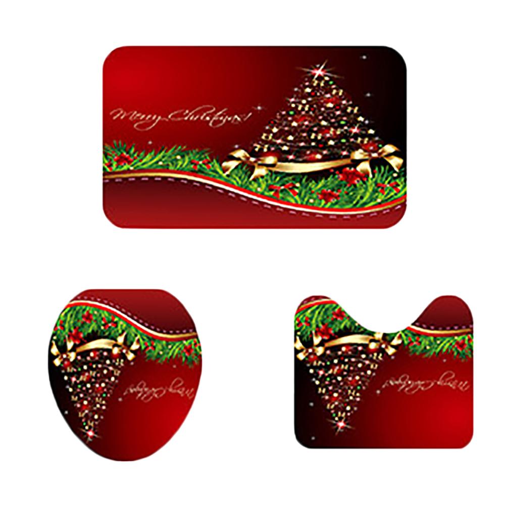 3 шт. Рождественский набор ковриков для ванной Нескользящий коврик для ванной Крышка для унитаза Рождественский декор