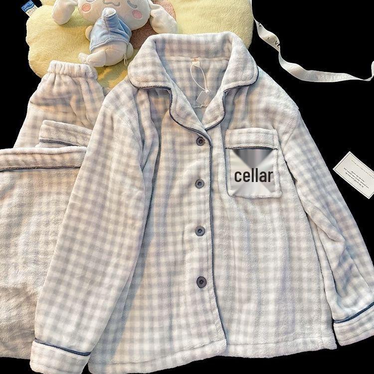 Women's Thickened Flannel Coral Fleece Pajamas - Warm Homewear Set for Autumn & Winter