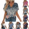Women's Short Sleeve Shirts V Neck Print Tops Casual Tops Basic Tees Blouse Loose Tops