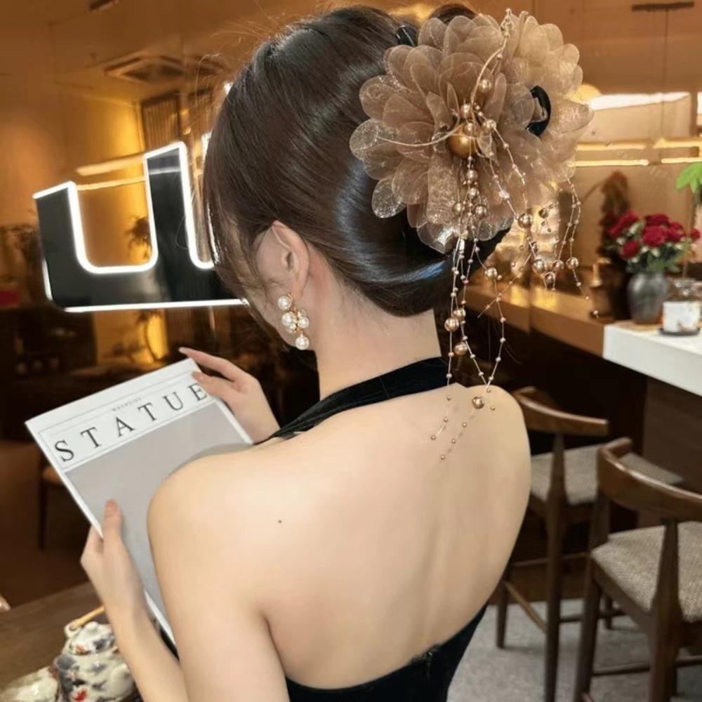 Peony Flower Hair Claw Tassel Shark Clip Elegant Crab Hair Clips Women