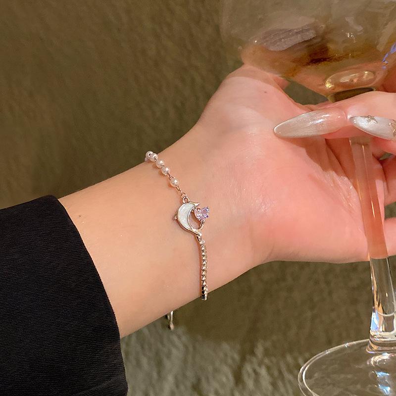 Light Luxury Niche High-end Pearl Bracelet Women's Korean Style Fashion Elegant Flash Zircon Love Bracelet Crystal Bracelet