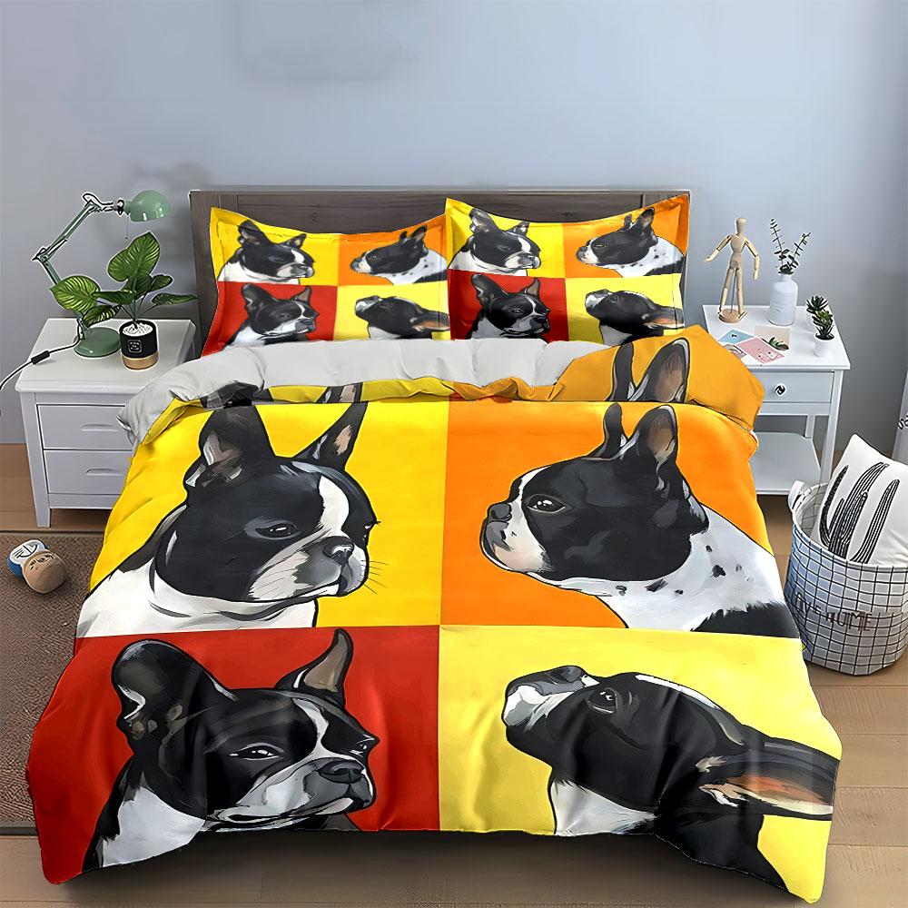 Colorful French Bulldog Art Bedding Duvet Cover Set Duvet Cover Pillowcases (1*Duvet Cover 2*Pillowcases, without duvet insert)