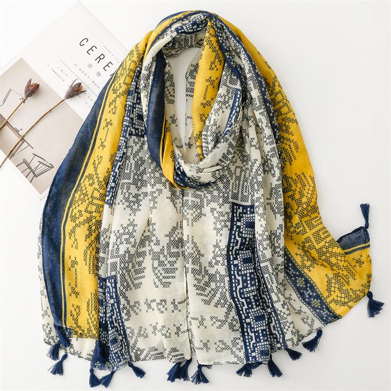 Thin Fashion Aztec Paisley Floral Tassel Viscose Shawl Scarf High Quality Wrap Pashmina Stole Bufandas Muslim Hijab 180*90Cm