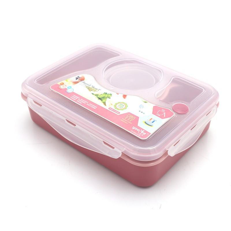 Reusable Plastic Bento Box Kids Adults 4-Compartment Square Lunch Container Microwave Safe Lightweight Portable Meal