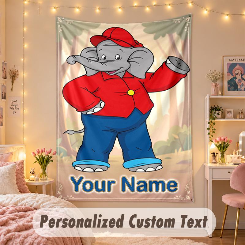 Custom Personalized Tapestry,Benjamin Blümchen Print Custom Name Text Wall Art Hanging for Bedroom