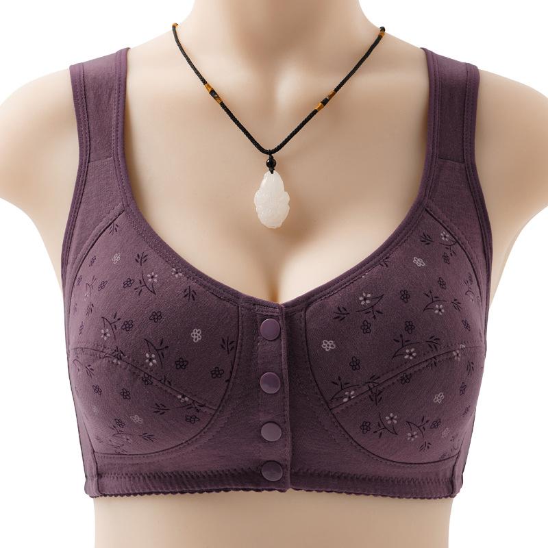Cotton Bra Mom's Large Sports Underwear Women's Underwire Vest Style Bra Thin Soft and Comfortable Front Opening Buckle