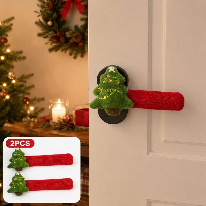 2pcs Christmas Tree Door Handle Covers,Merry Christmas Door Knob Protectors,Creative Holiday Decor for Christmas Home Atmosphere