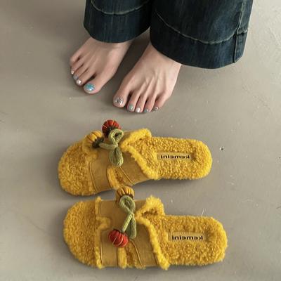 Нишевое молоко хуху слово пушистые тапочки женские осень и зима милые мультяшные маленькие помидорки универсальные повседневные ветрозащитные уличные хлопковые тапочки