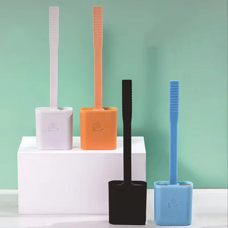 Flexible Silicone Toilet Brush With Holder Leakproof Soft Toilet Bowl Cleaner Brush Bathroom Wall Mounted Cleaning WC Tool