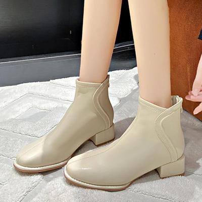 Обувь для женщин 2024 года, модные женские ботинки на молнии, весна-осень, с круглым носком, однотонные, короткие, на толстом каблуке, голые, Botas De Mujer