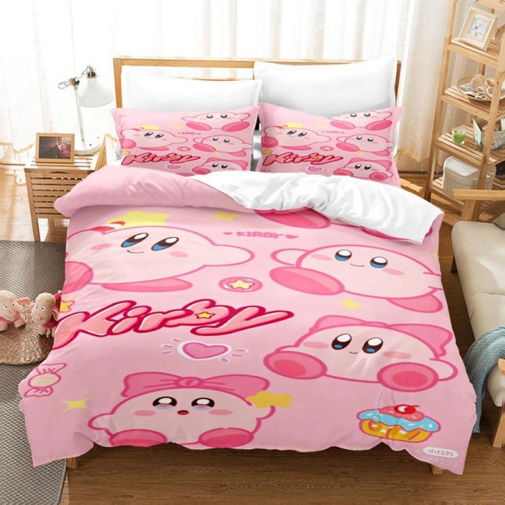 2026Cartoon Pink Star Kirby Allies Duvet Cover Pillowcase Bedding Set Adult Boy Girl Bedroom Decoration Single Double Large Size