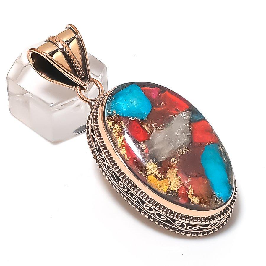 Spiny Oyster Gemstone Copper Jewelry Pendant 2.21"