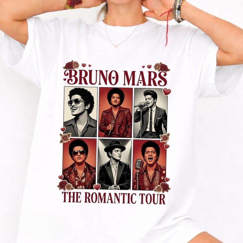 Летняя Модная Трендовая Футболка Мужская Женская Винтажный Топ Футболка Bruno Mars The Romantic Tour 2026, Ретро Футболка для Поклонников Поп-Концертов, Унисекс Подарок для Музыкального Фаната